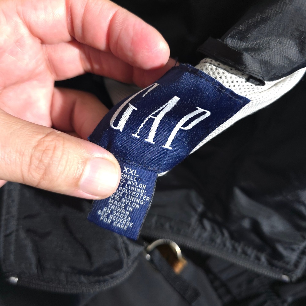 Gap Windbreaker Mens XXL Black Vintage Y2K Ripstop Full Zip Mesh Lined Jacket - Picture 8 of 10